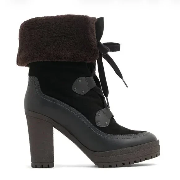 See by Chloe Claudie Shearling Leather Suede Boots SZ IT38 US 7 - 7.5 in Black - Picture 4 of 7